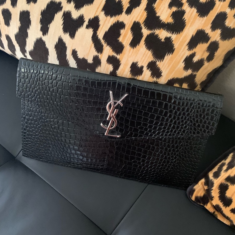 SOLD - YSL UPTOWN POUCH SHINY CROCODILE LEATHER